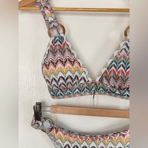 NWT CUPSHE Chevron V-Neck Triangle Top & O-Ring Hipster Bikini Set